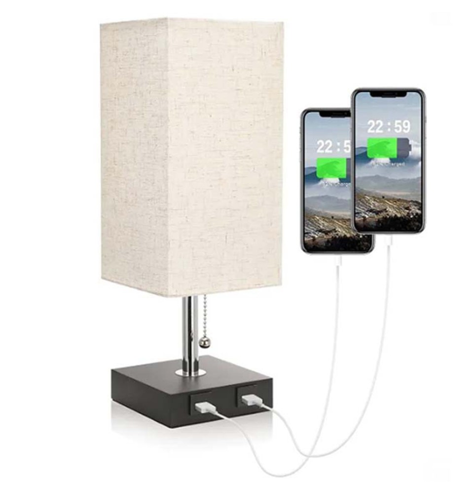 Lampa biurkowa Boro E27 1x USB-A + 1x USB-C