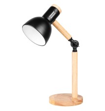 Lampa biurkowa Woody E27 czarna + drewno