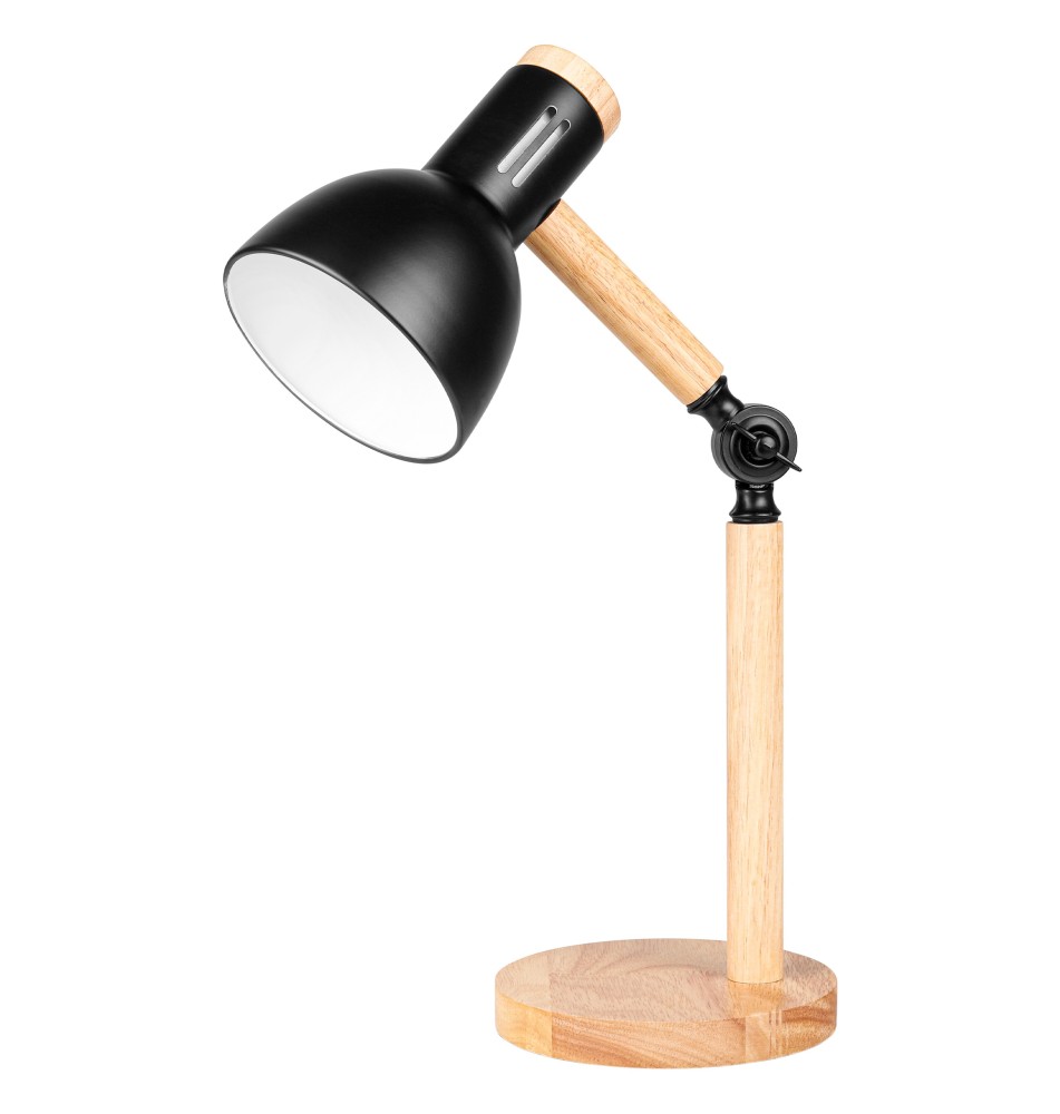 Lampa biurkowa Woody E27 czarna + drewno