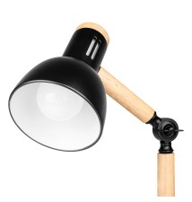 Lampa biurkowa Woody E27 czarna + drewno | LVT