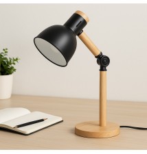 Lampa biurkowa Woody E27 czarna + drewno | LVT