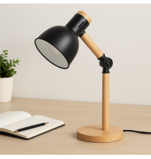 Lampa biurkowa Woody E27 czarna + drewno