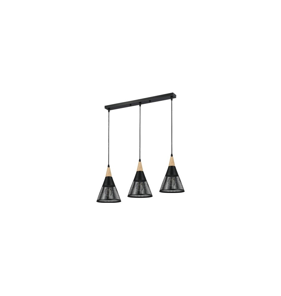 Oprawa wisząca E27 Hira x3 czarna + drewno | LVT