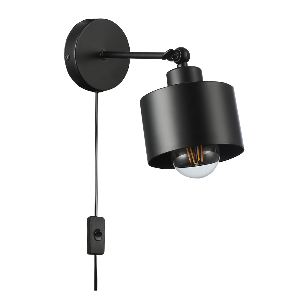 Elza Adjustable E27 LED Wall Sconce x1, Black, Plug-In | LVT