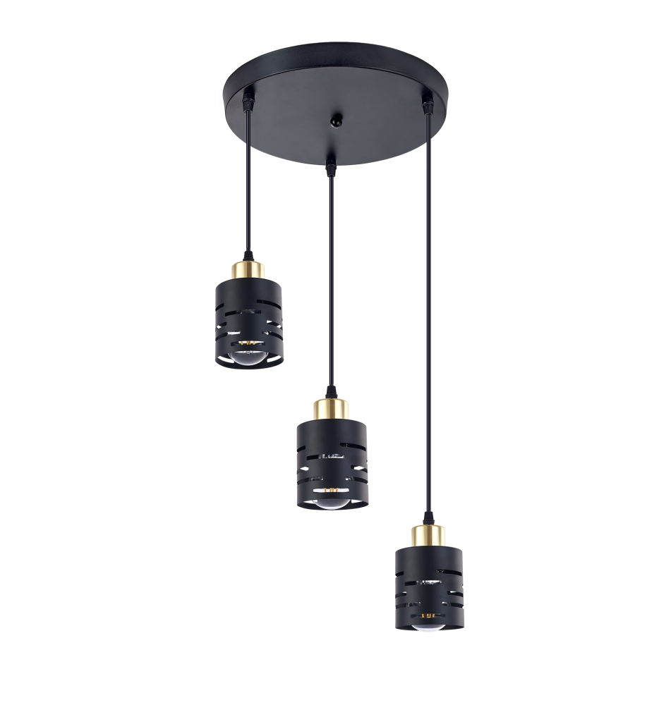 Oprawa wisząca E27 Elen x3 okrągła czarna + złota
