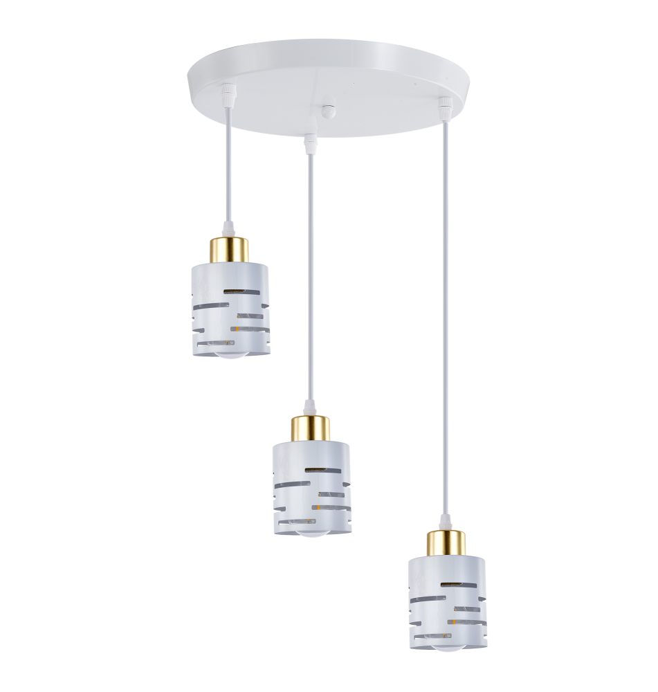 Oprawa wisząca E27 Elen x3 okrągła biała + złota