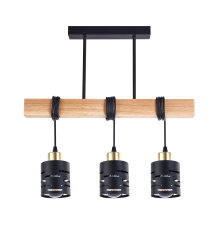 Oprawa wisząca E27 Elen x3 50cm czarna + złota + drewno