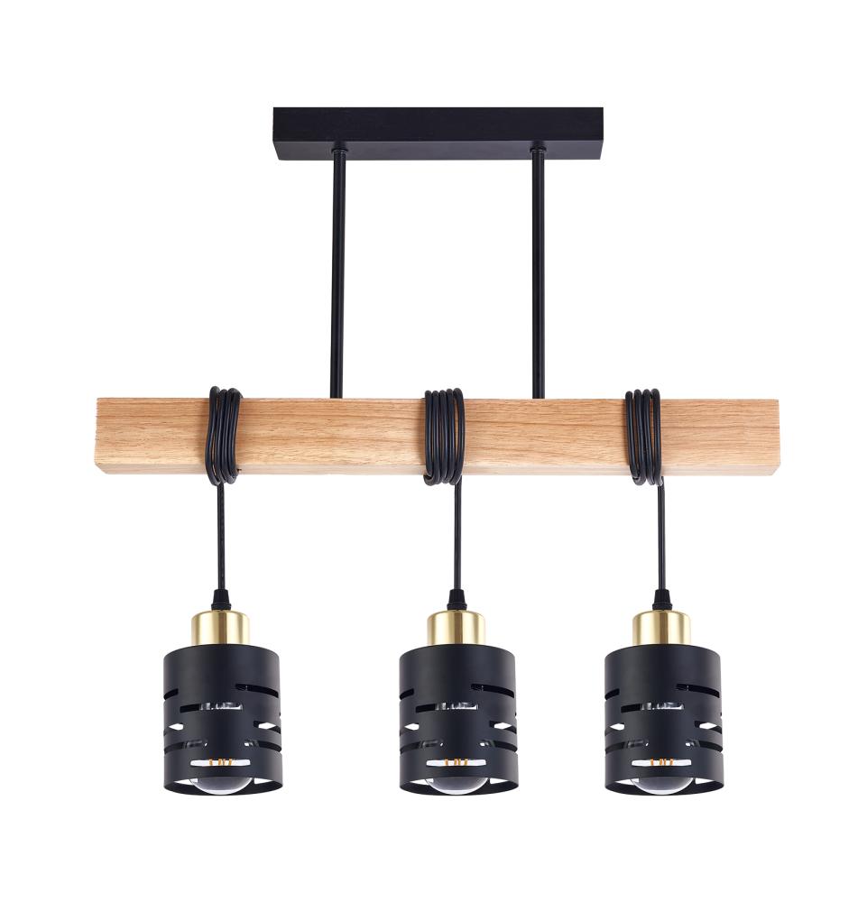 Oprawa wisząca E27 Elen x3 50cm czarna + złota + drewno