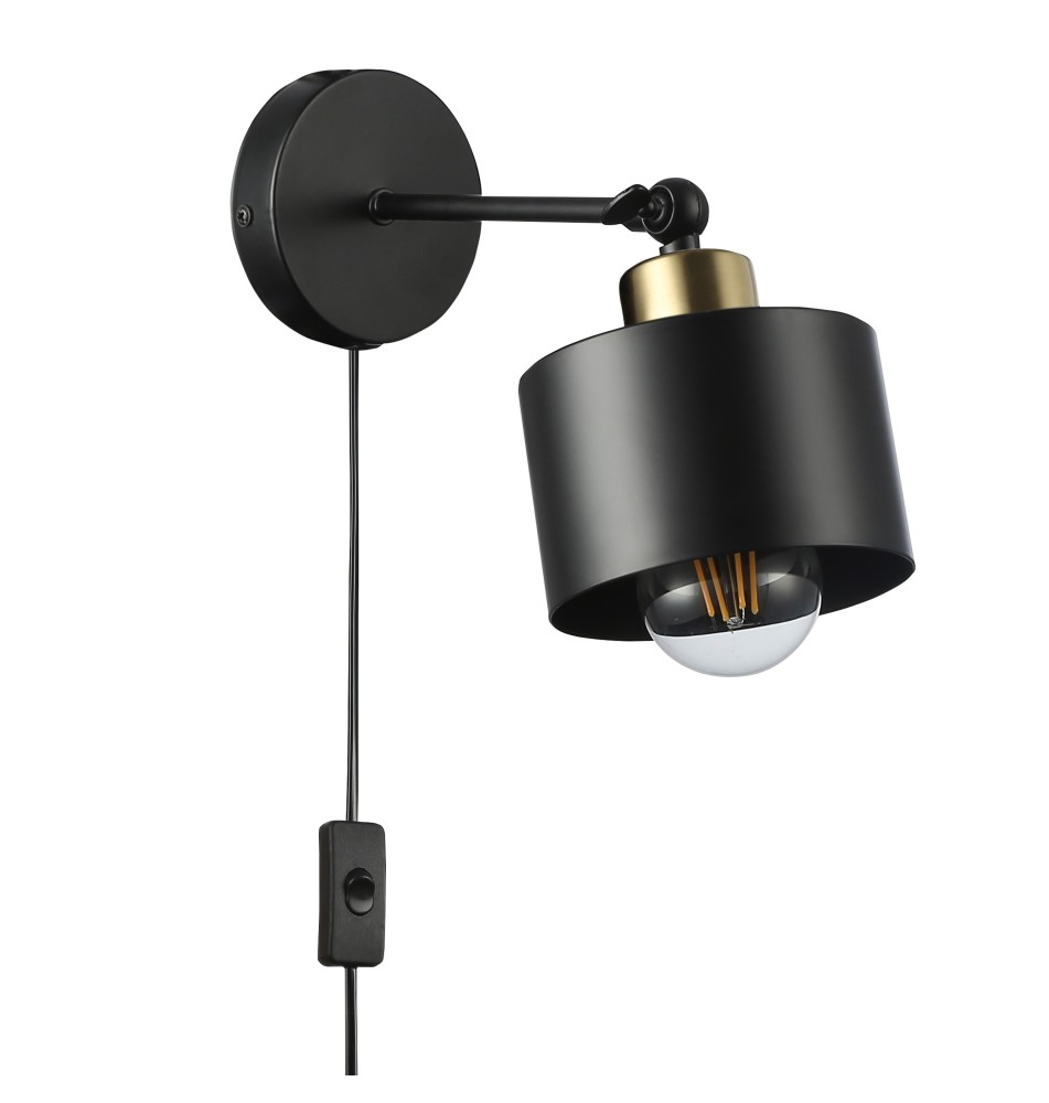 Elza Adjustable E27 LED Wall Sconce x1, Black + Copper, with Plug | LVT