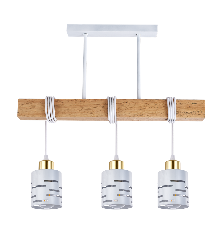 Oprawa wisząca E27 Elen x3 50cm biała + złota + drewno