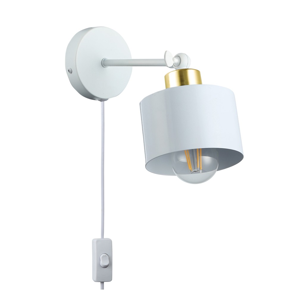 Kinkiet E27 LED Elza ruchomy x1 biały + złoty z wtyczką | LVT
