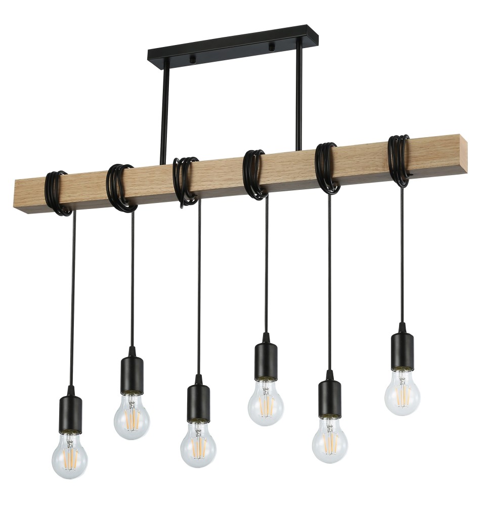 E27 Nido x6 80 cm Black + Wood Pendant Light | LVT