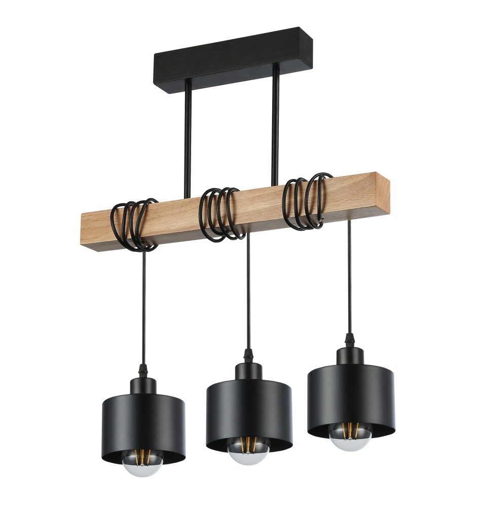 Oprawa wisząca E27 Elza x3 50cm czarny + drewno