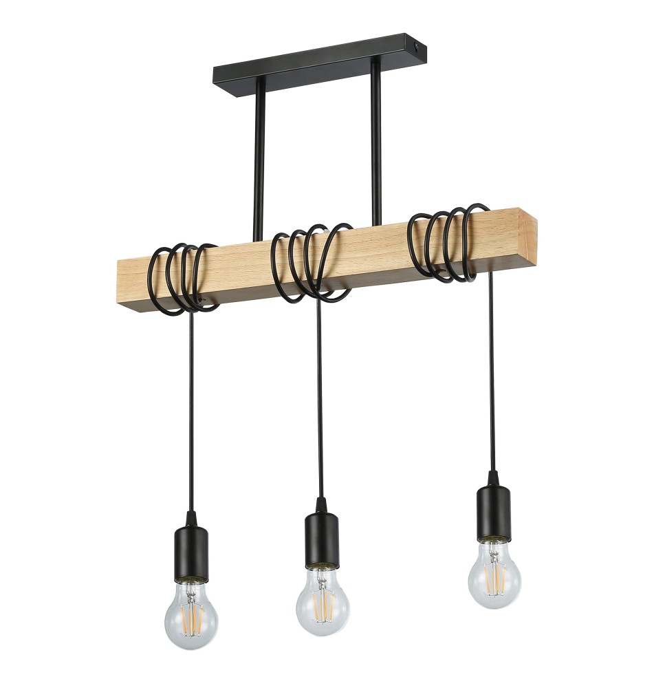 E27 Nido x3 50cm Black + Wood Pendant Light | LVT