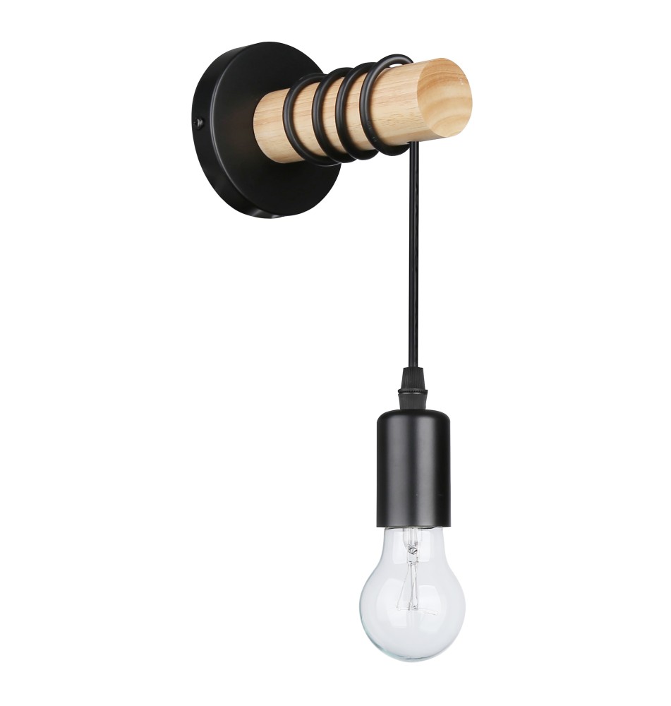 Kinkiet E27 LED Eos wiszący x1 czarny + drewno | LVT