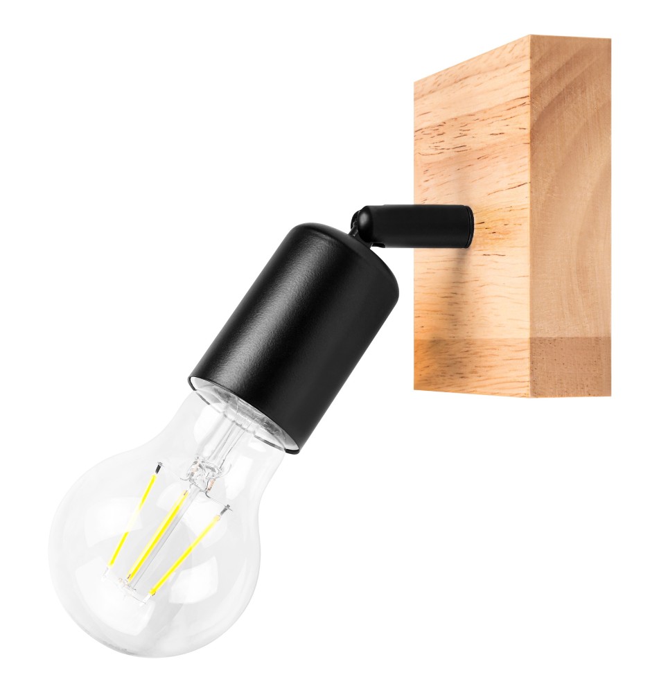 Kinkiet E27 LED Eos ruchomy x1 czarny + drewno | LVT