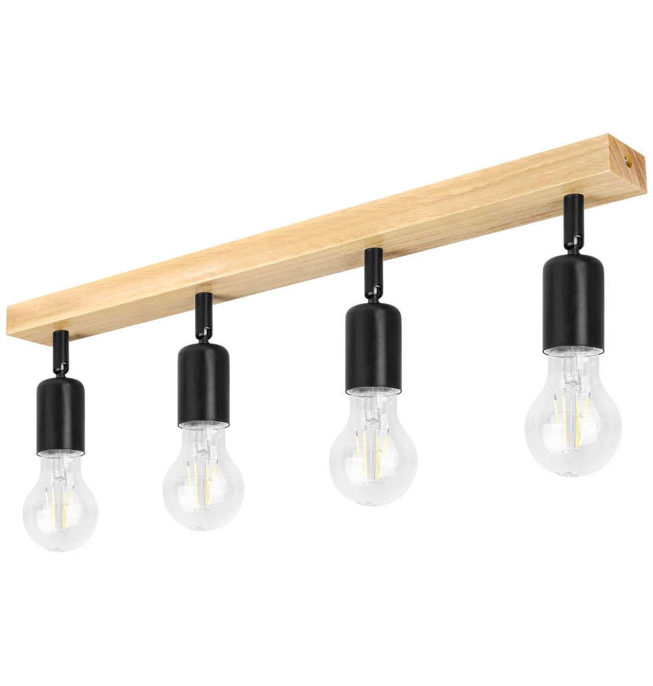 Kinkiet E27 LED Eos ruchomy x4 czarny + drewno | LVT