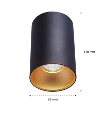 GU10 Gold Round Surface-Mounted Light Fixture, 85x110, Black | LVT