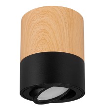 GU10 Round Surface-Mounted Light Fixture, 80x100, Black + Wood | LVT