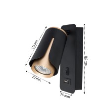 GU10 Black + Gold USB A + C Reading Wall Sconce | LVT