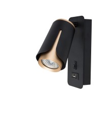 Kinkiet do czytania GU10 czarny + złoty USB A + C