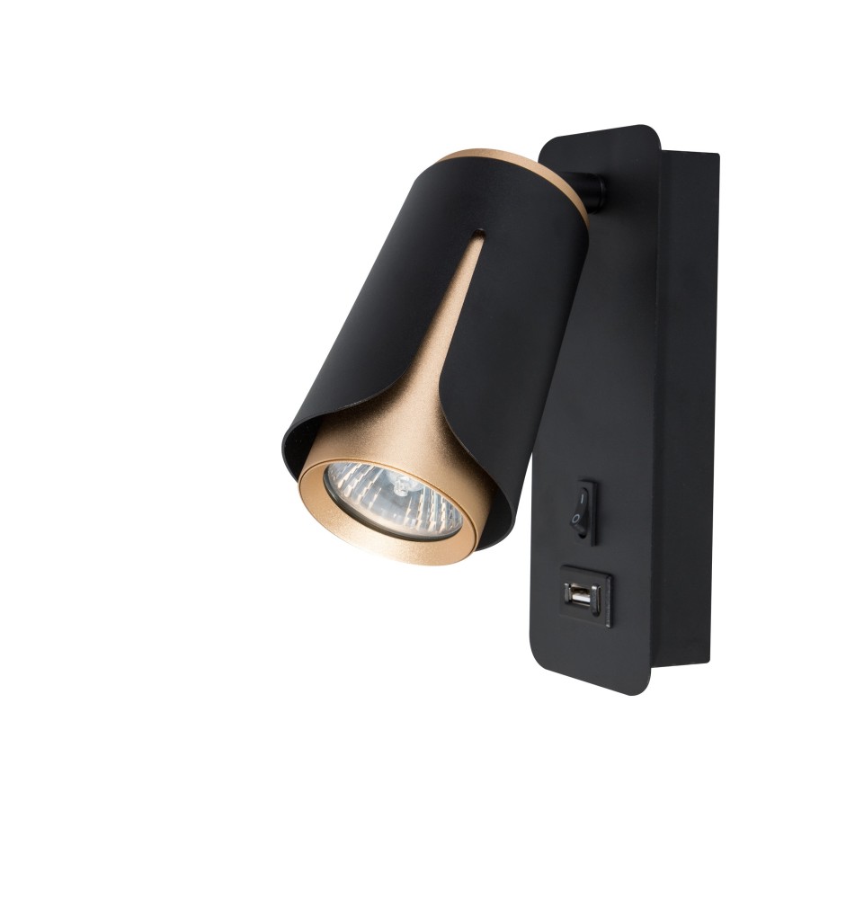 Kinkiet do czytania GU10 czarny + złoty USB A + C