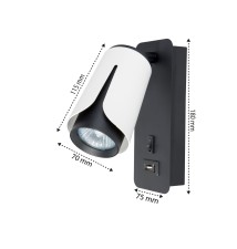 GU10 White + Black USB-A + USB-C Reading Wall Sconce | LVT