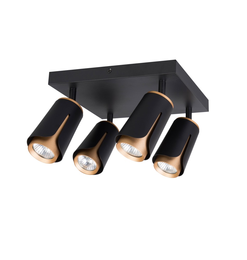 Kinkiet GU10 LED x4 czarny + złoty kwadratowy