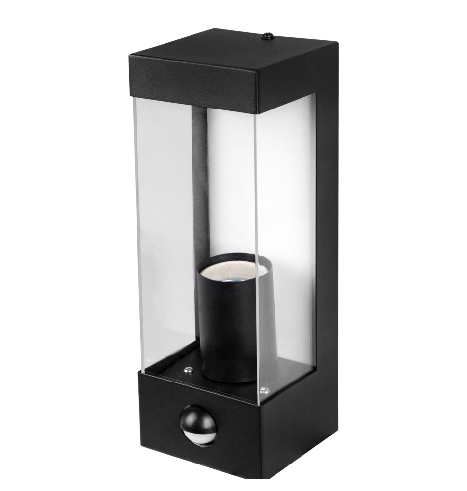 Kinkiet E27 LED IP44 PC PIR czarny