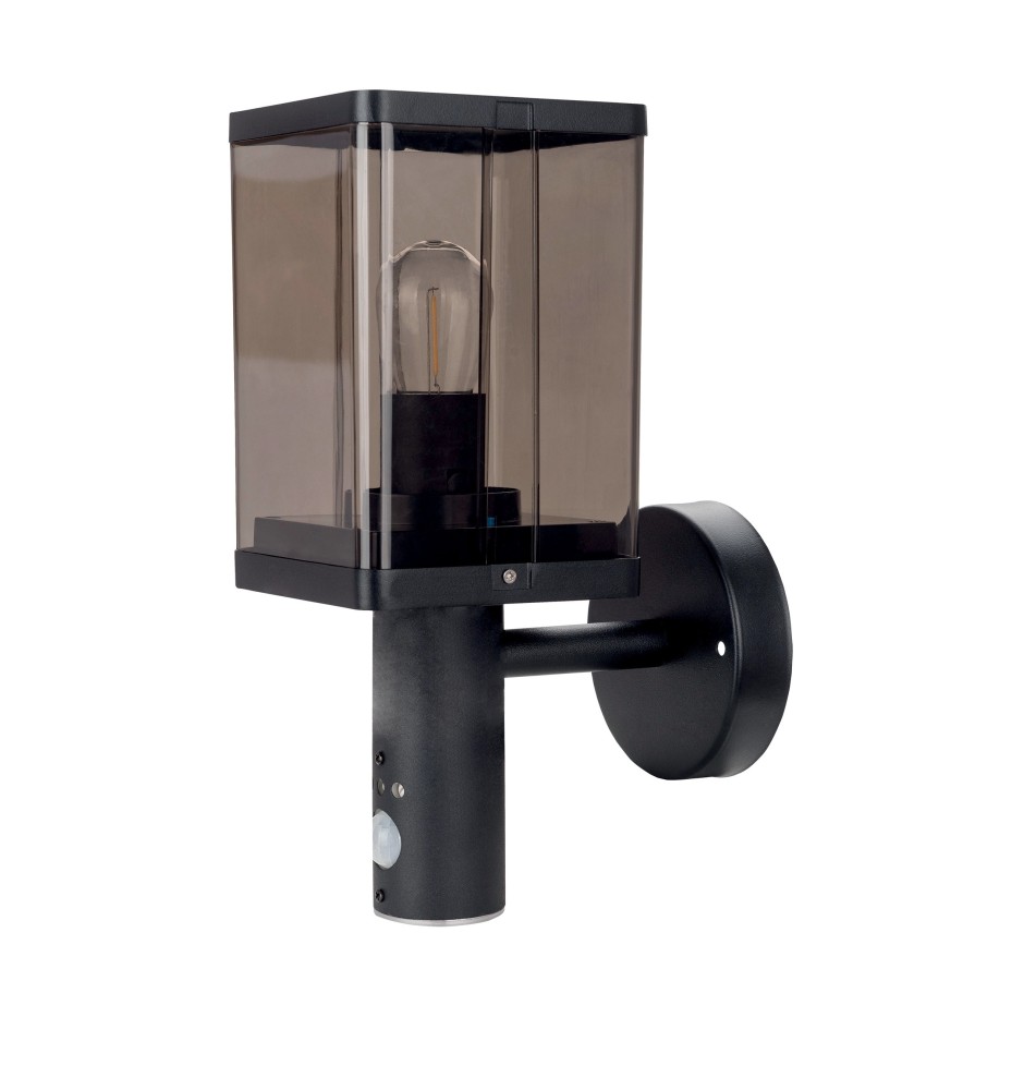 Kinkiet E27 LED IP44 Smoke PIR czarny