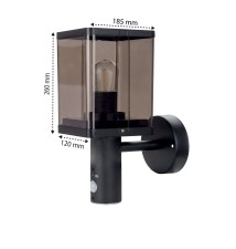E27 LED IP44 Smoke PIR Wall Sconce, Black | LVT