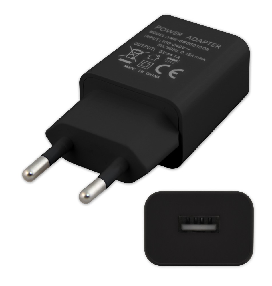 Zasilacz wtyczkowy 5V/1A 1x USB DC czarny | LVT