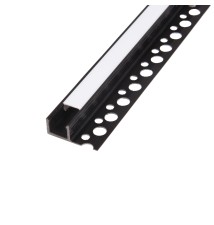 33x12 PVC LED Profile, Recessed, Black, for Tile, 2 m, Frosted Cover | LVT