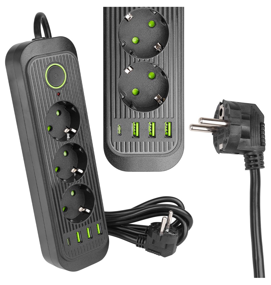 Przedłużacz Modi czarny 3x230V + 3x USB-A 1x USB-C