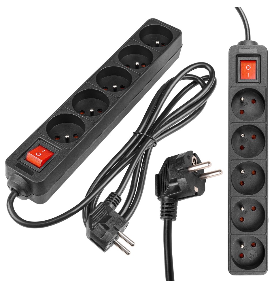 Przedłużacz Silo czarny 5x230V 1,5m włącznik