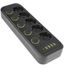 Przedłużacz Modi czarny 5x230V + 5x USB włączniki