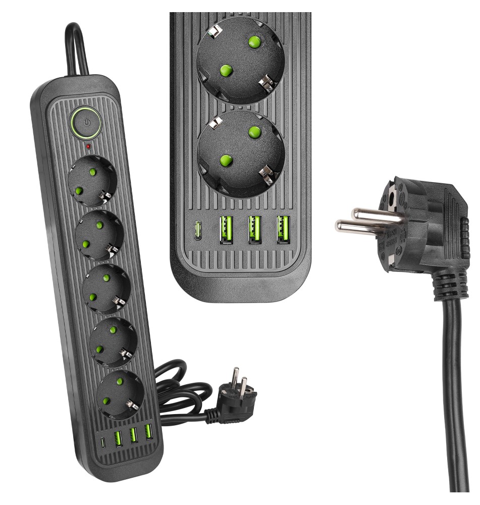 Przedłużacz Modi czarny 5x230V + 3x USB-A 1x USB-C