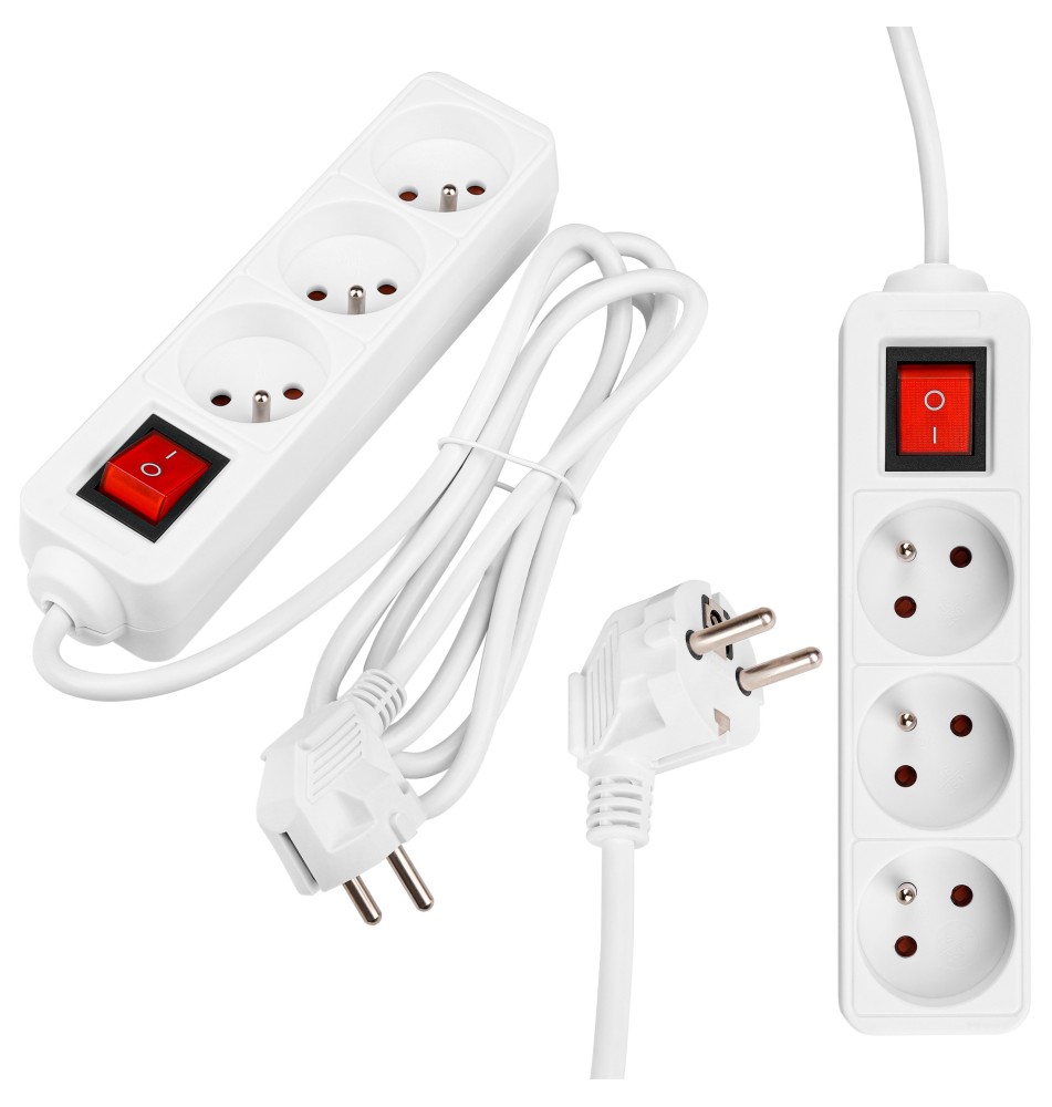 Silo White Extension Cord, 3x230V, 1.5 m, with Switch | LVT