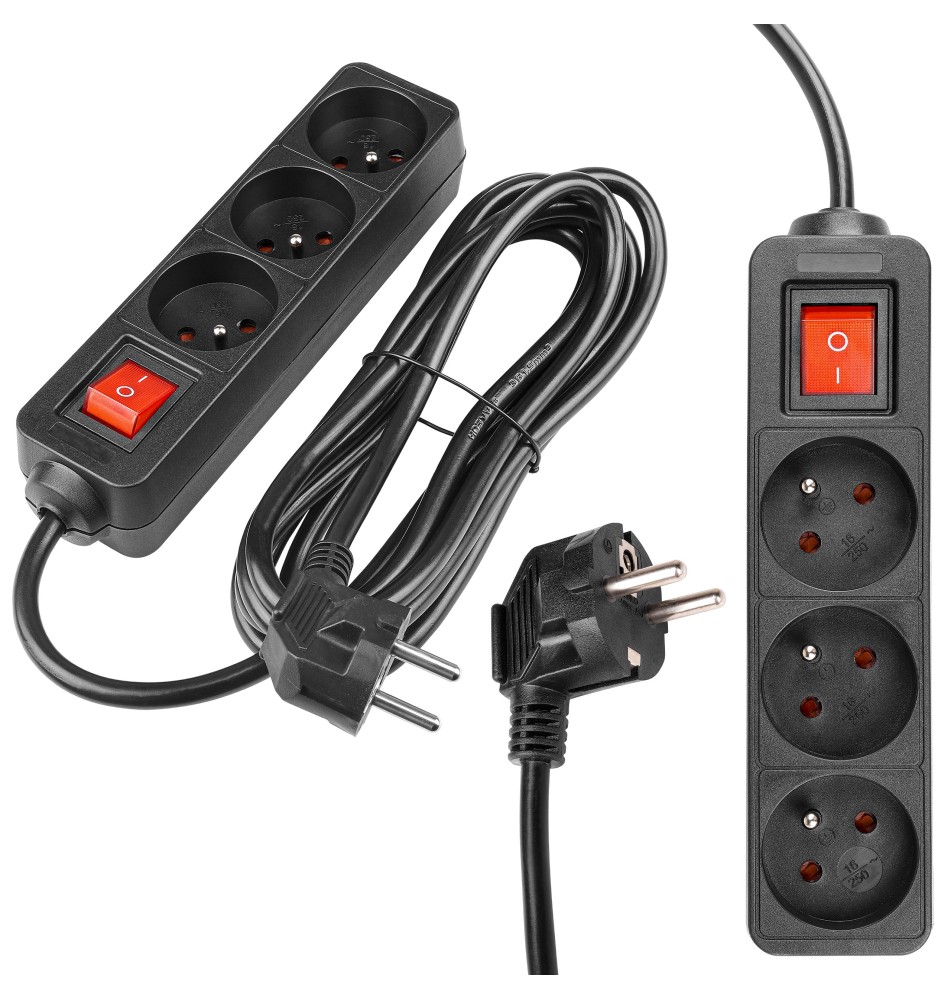 Przedłużacz Silo czarny 3x230V 3m włącznik