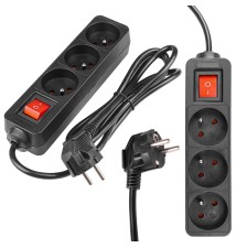 Przedłużacz Silo czarny 3x230V 1,5m włącznik