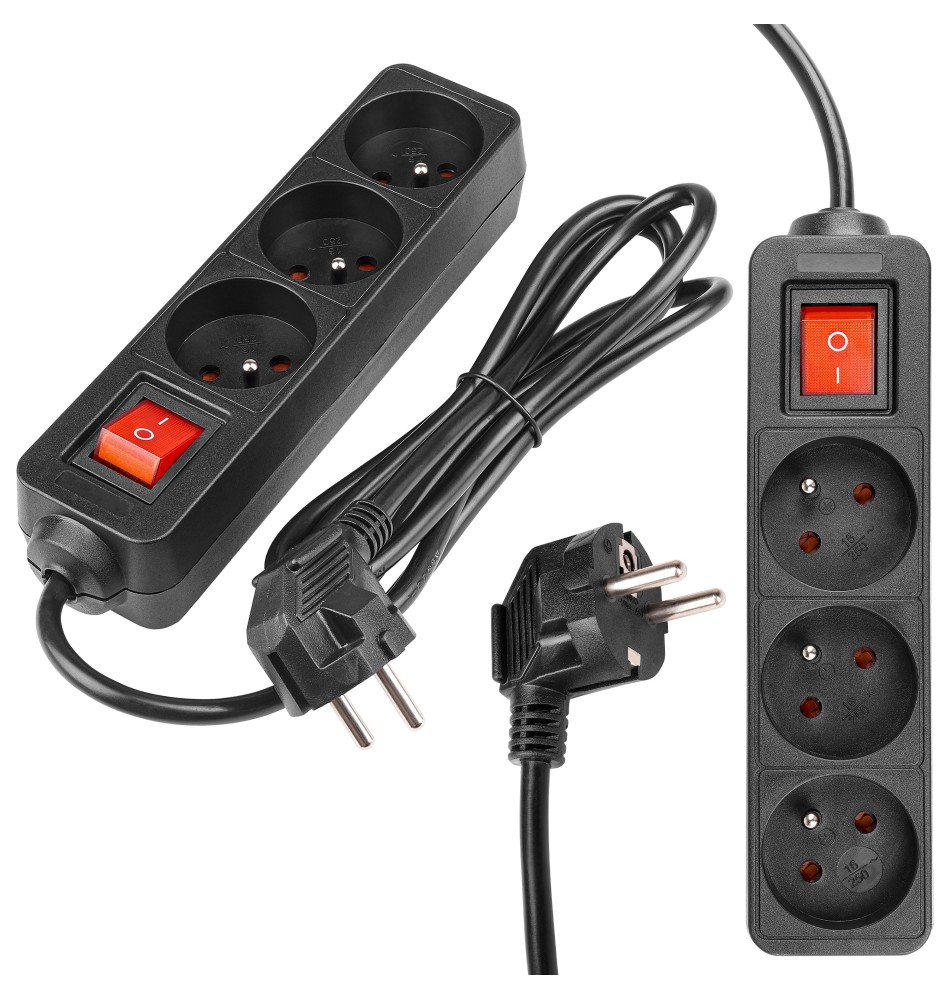 Przedłużacz Silo czarny 3x230V 1,5m włącznik