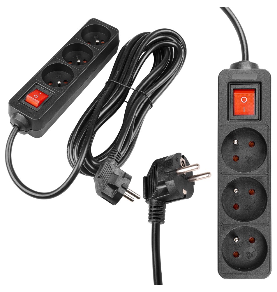 Przedłużacz Silo czarny 3x230V 5m włącznik