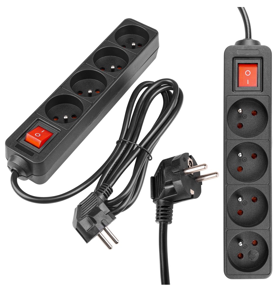 Przedłużacz Silo czarny 4x230V 1,5m włącznik