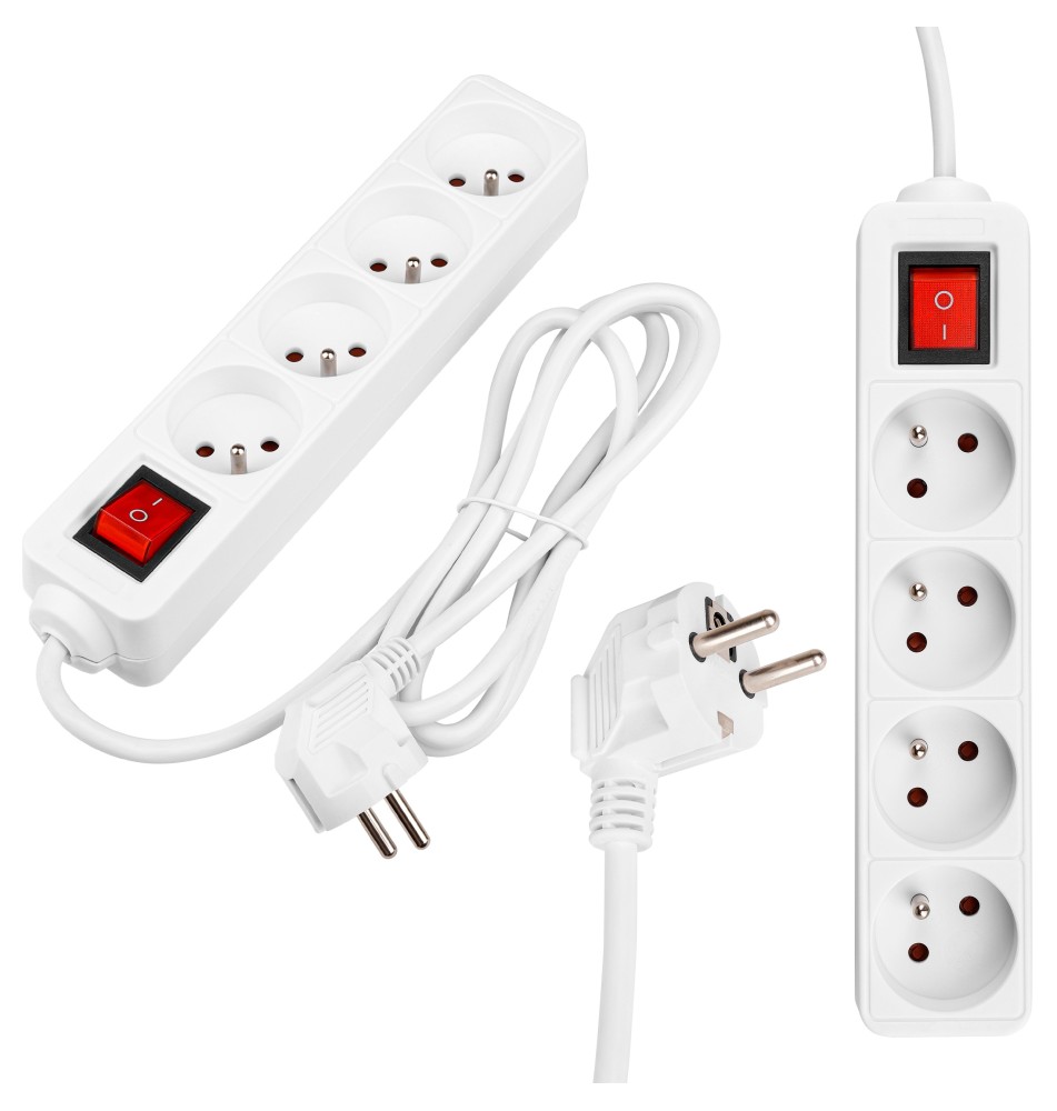 Silo White Extension Cord, 4x230V, 1.5 m, with On/Off Switch | LVT