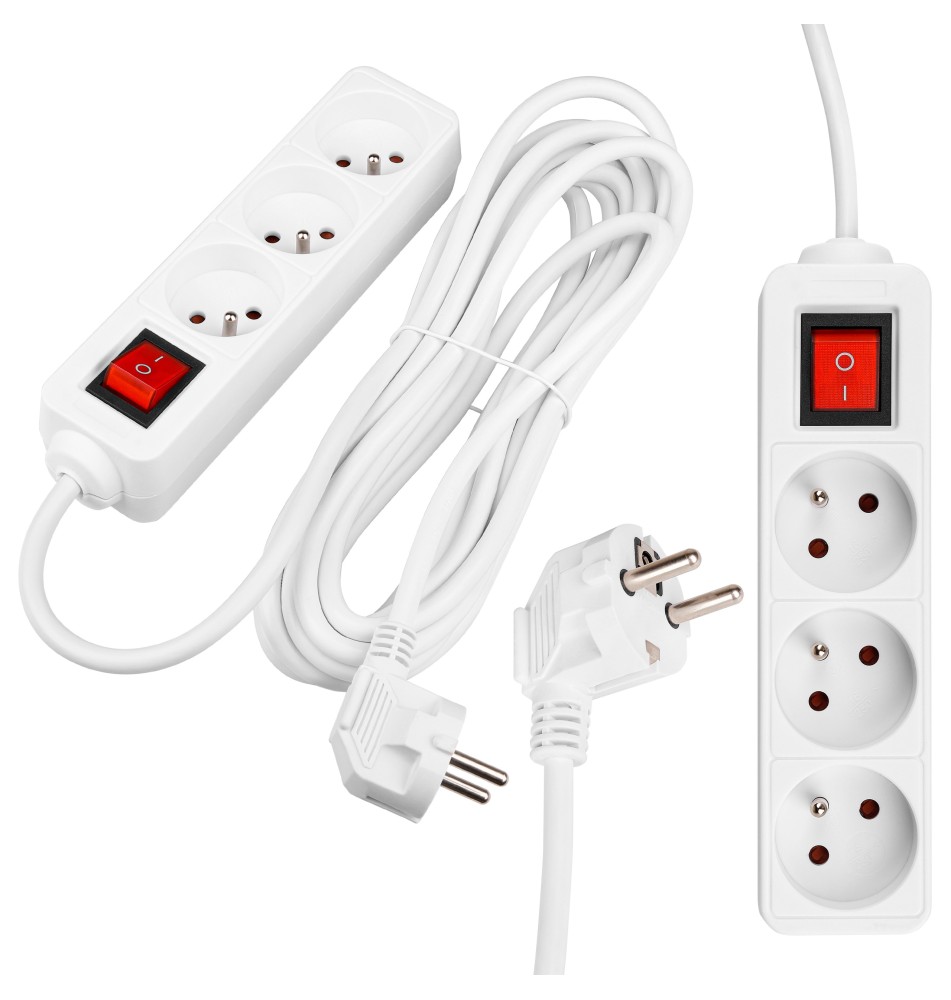 Przedłużacz Silo biały 3x230V 5m włącznik