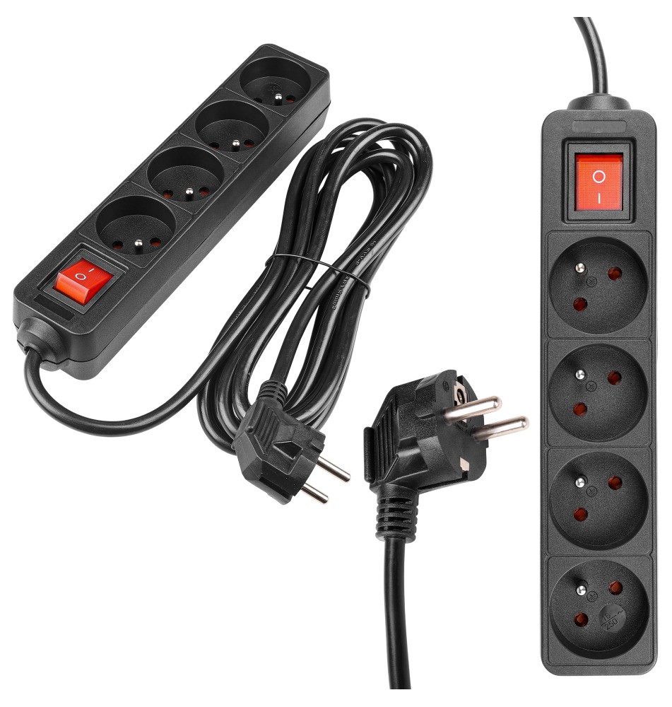 Przedłużacz Silo czarny 4x230V 3m włącznik