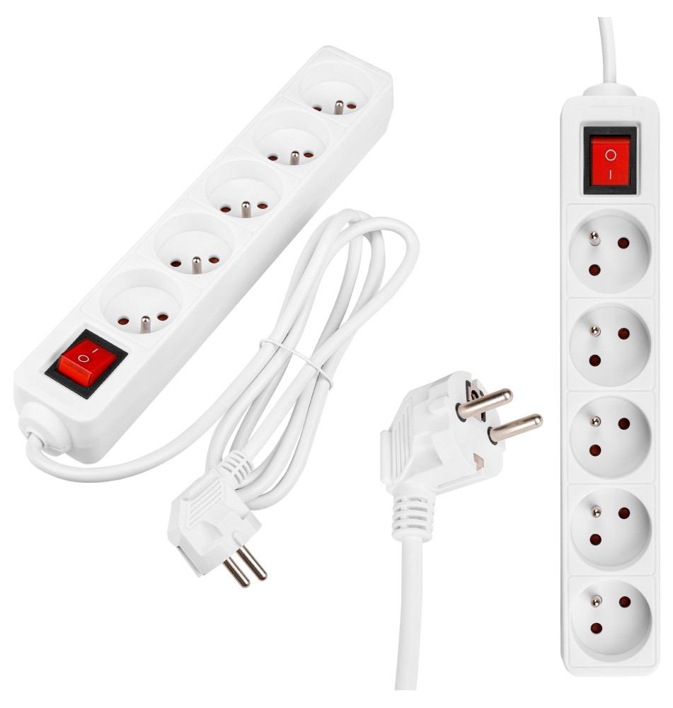 Silo White Extension Cord, 5x230V, 1.5 m, with On/Off Switch | LVT