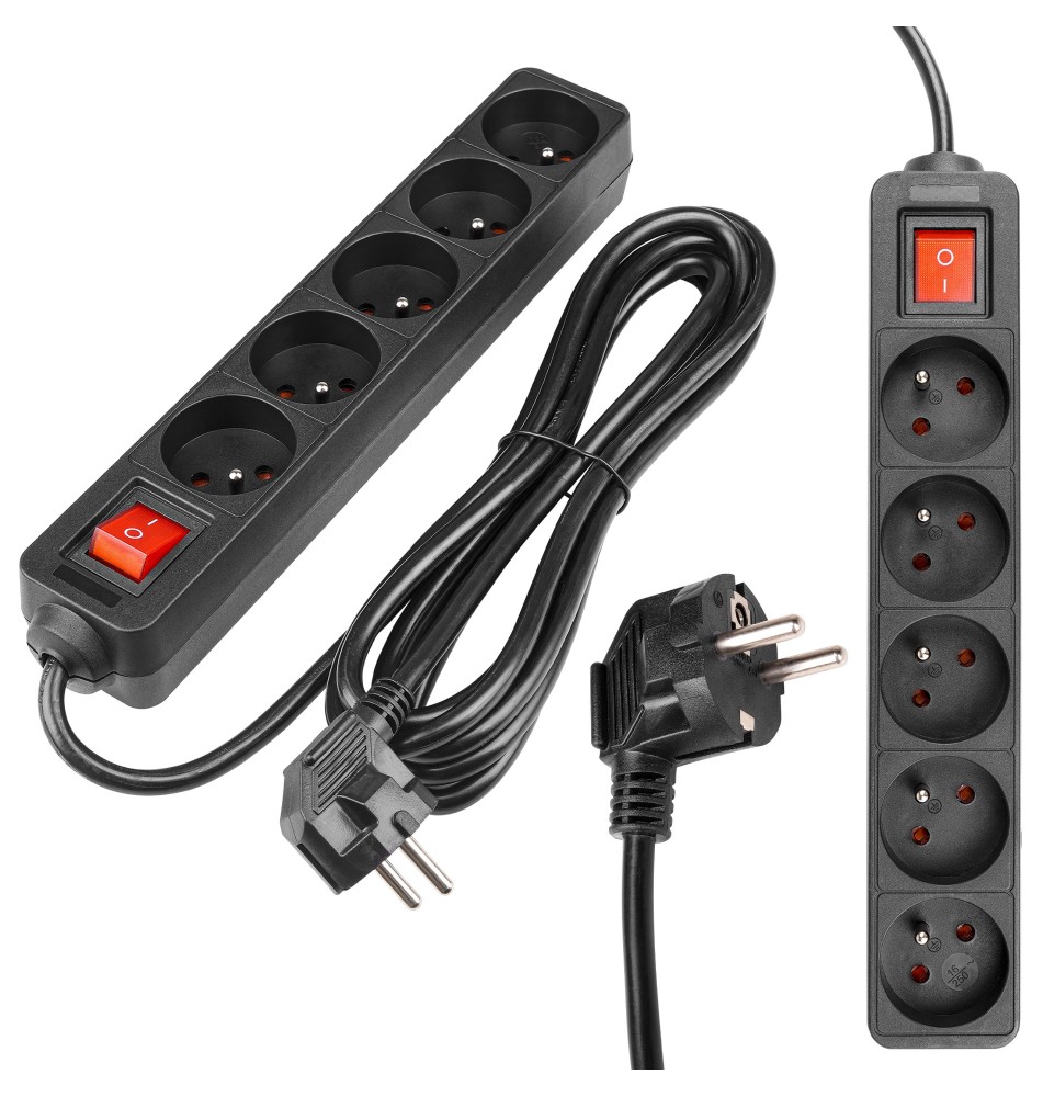 Przedłużacz Silo czarny 5x230V 3m włącznik