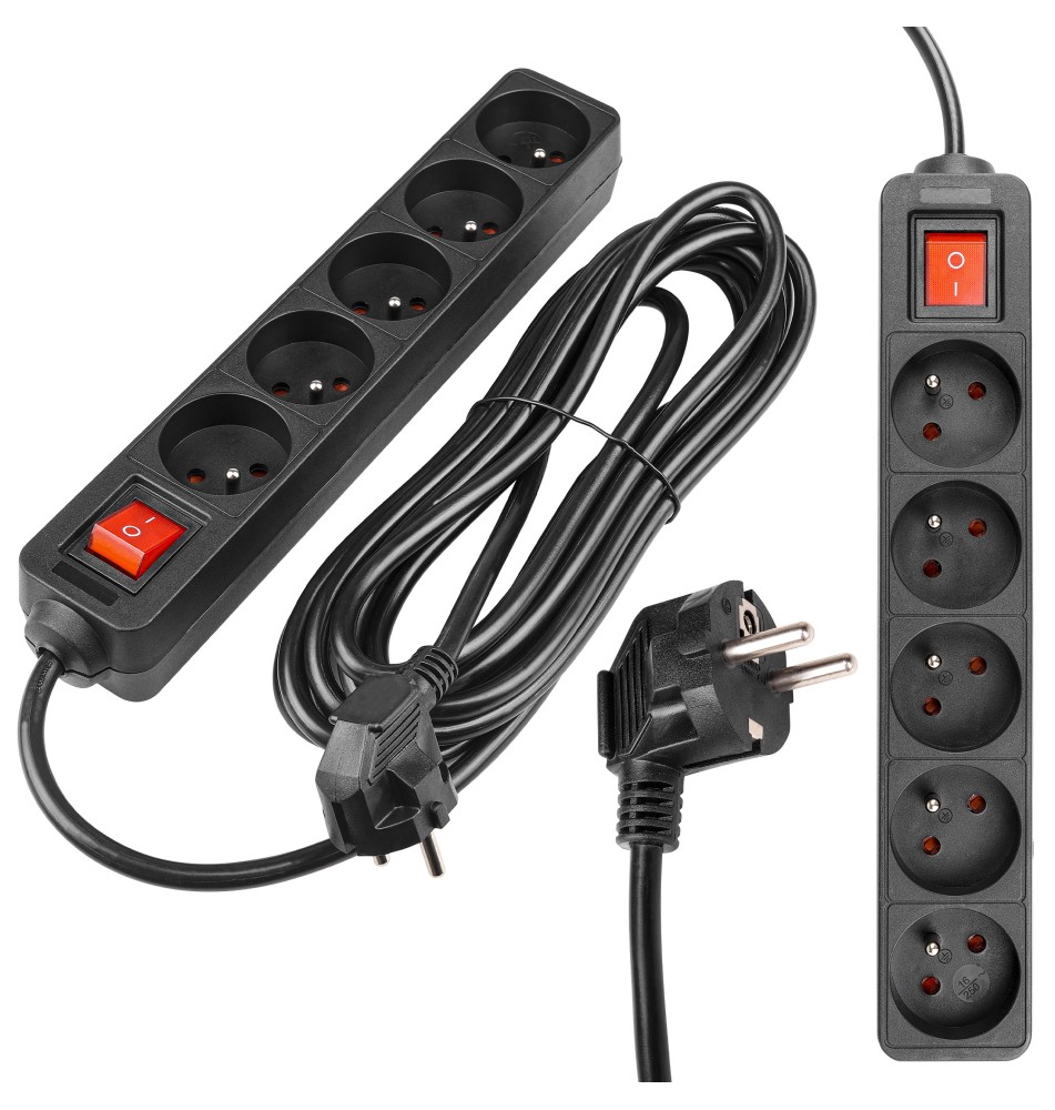 Przedłużacz Silo czarny 5x230V 5m włącznik