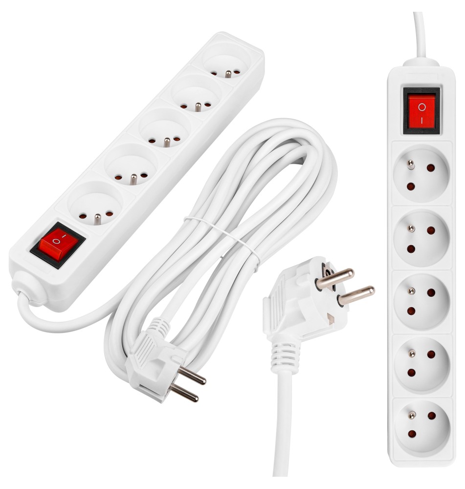 Przedłużacz Silo biały 5x230V 5m włącznik